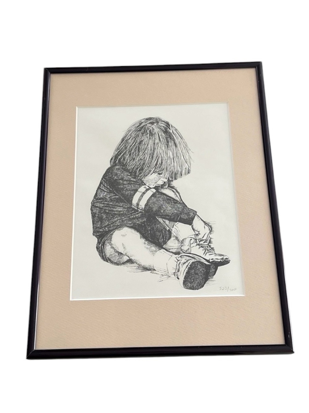 Vintage Dianne Myitray Fine Art Print Black White Pen Ink Sketch Framed 523/700